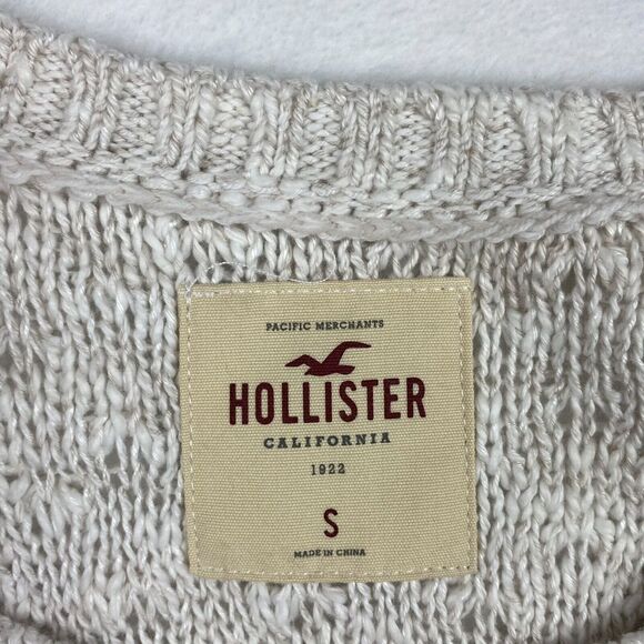 Hollister Sweater Womens Small Beige Cold Shoulder Scoop Neck Knit Casual - Picture 6 of 8